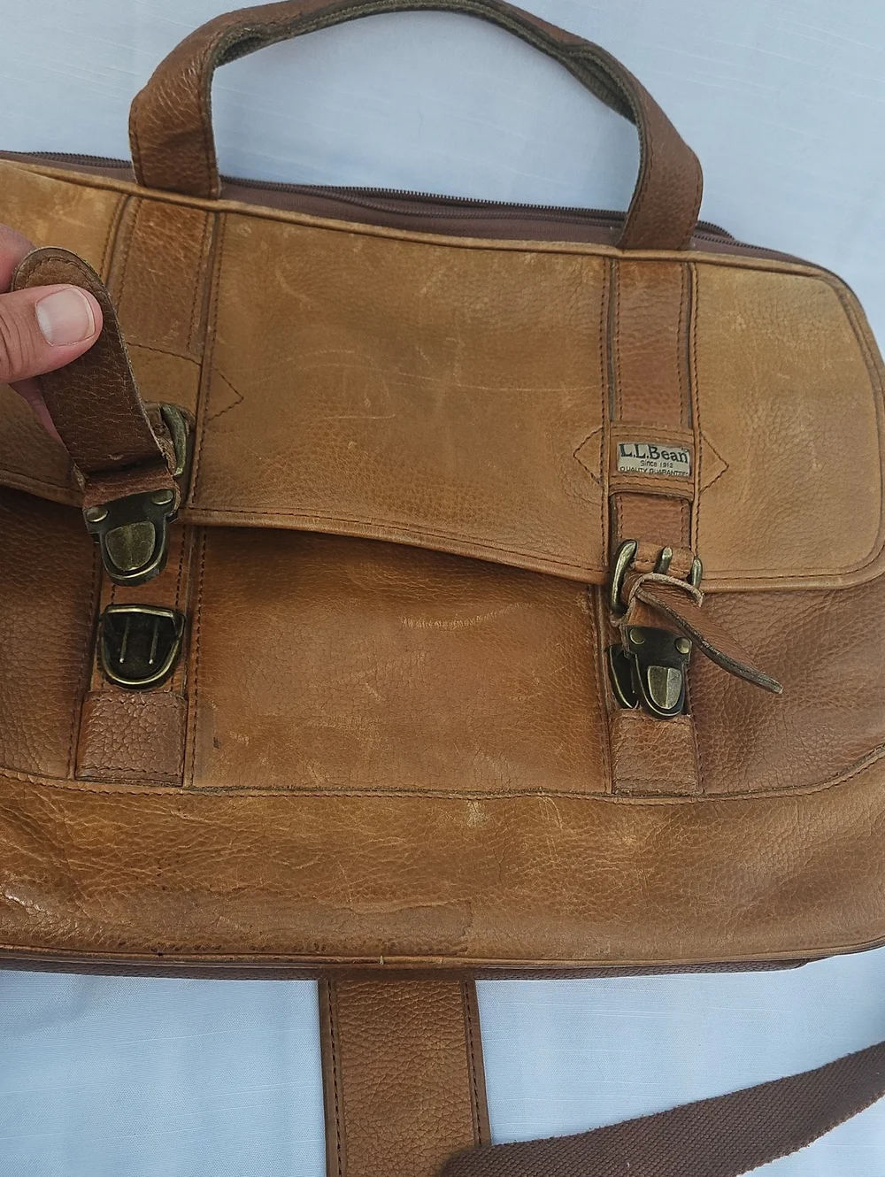 Vintage LL Bean Leather Messenger Briefcase Laptop Shoulder Bag Brown 0DMU1